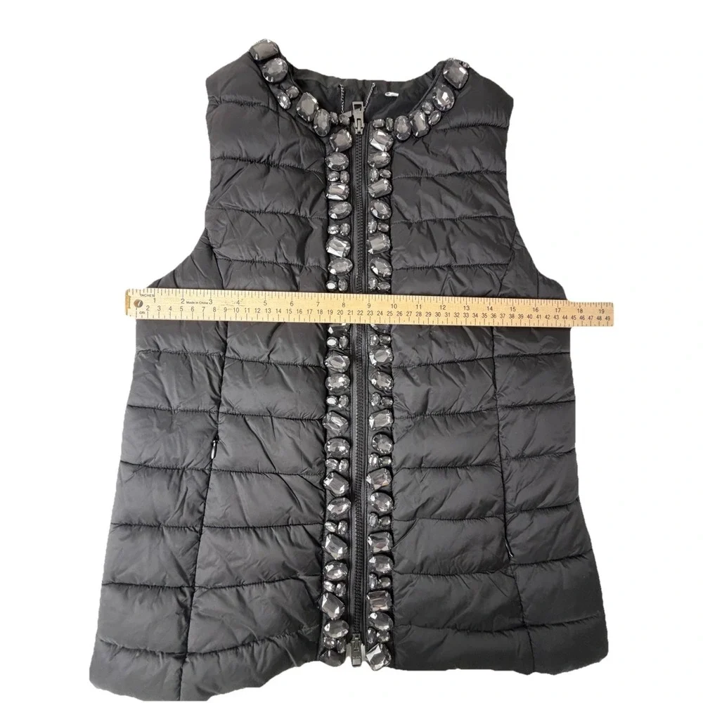 Women's Chicos Quilted Black Embellished Jeweled Puffer Vest SZ-0-U.S. Small